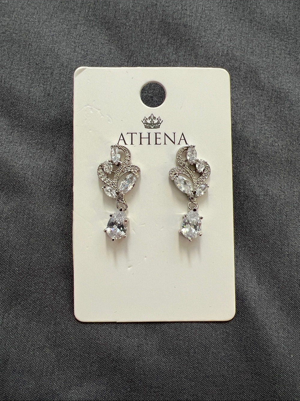 Athena Silver Teardrop Crystal Dangle Earrings